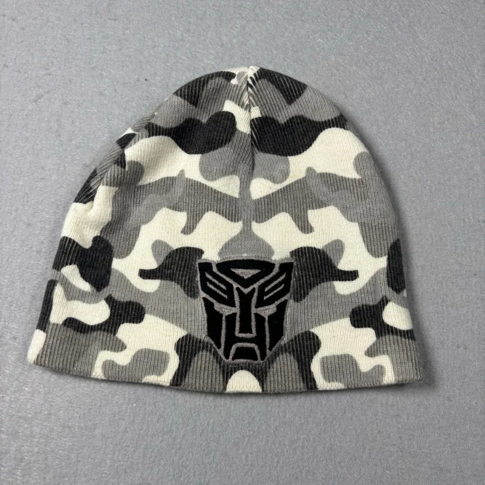 Transformers Gray White Camouflage Knit Hat Cap Boys Youth Size Stitched‎ Logo